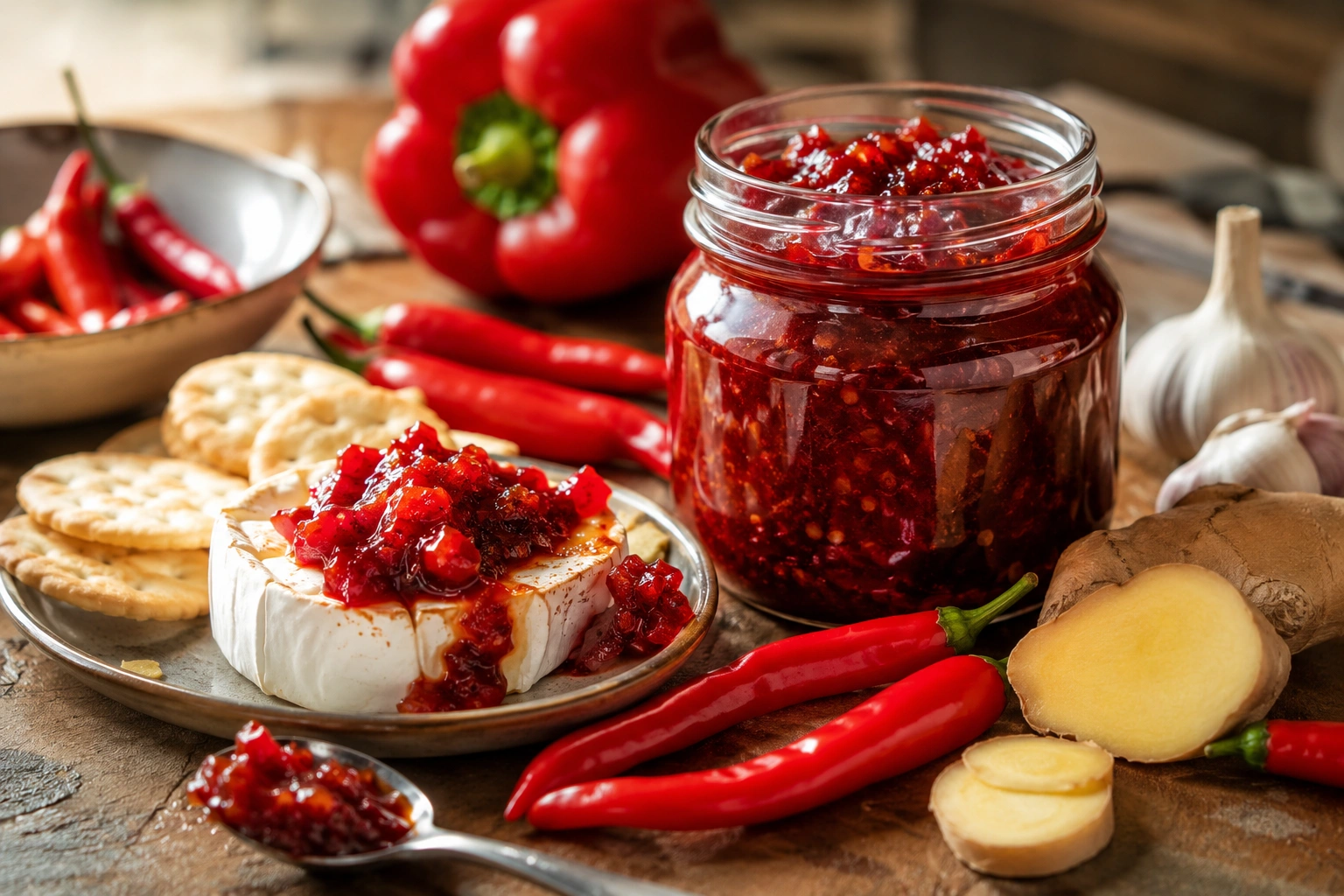 Easy Chilli Jam in Glass Jars with Fresh Chillies