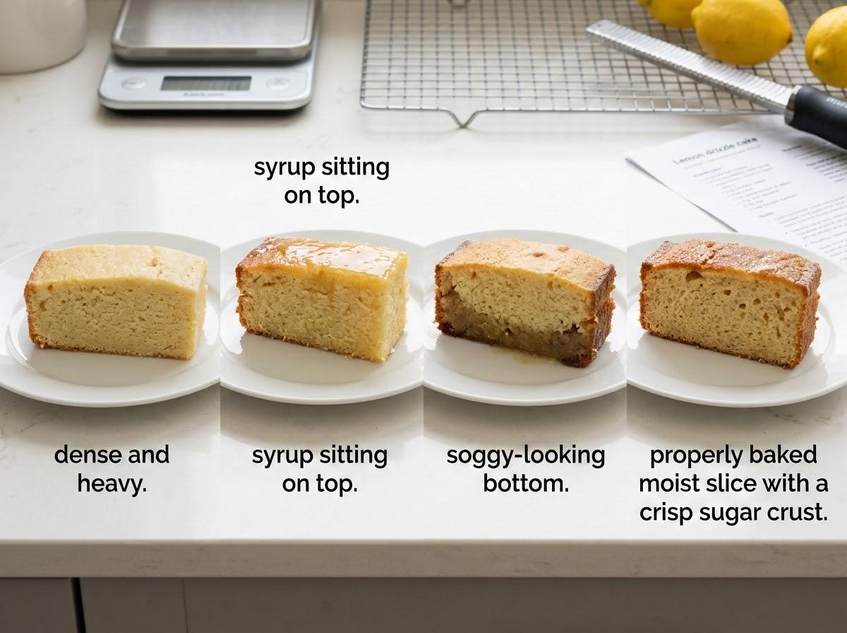 Common lemon drizzle cake crumb mistakes and how properly baked texture looks