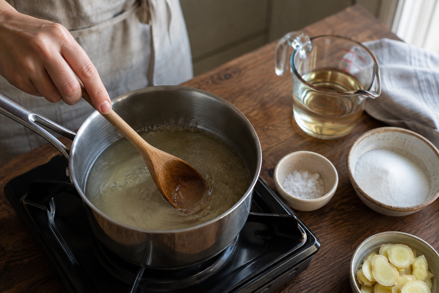 Step 3 — Heating Rice Vinegar Brine in Saucepan